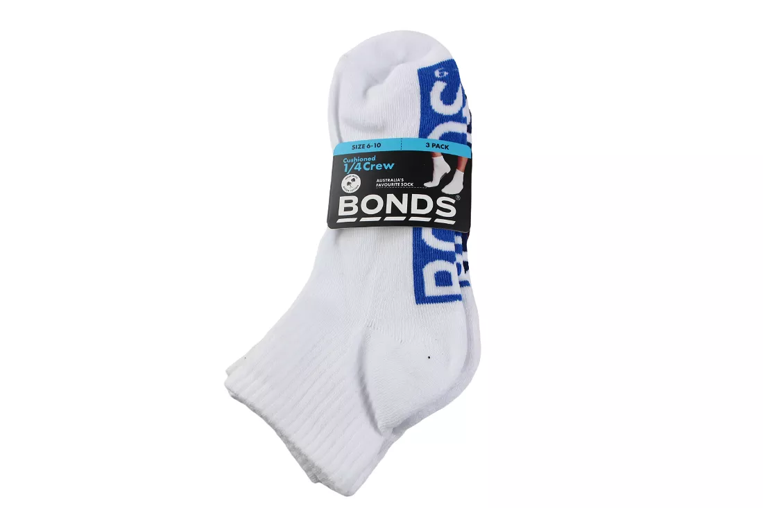 12 X Bonds Mens Cushioned Quarter Crew White/Blue/Red Socks