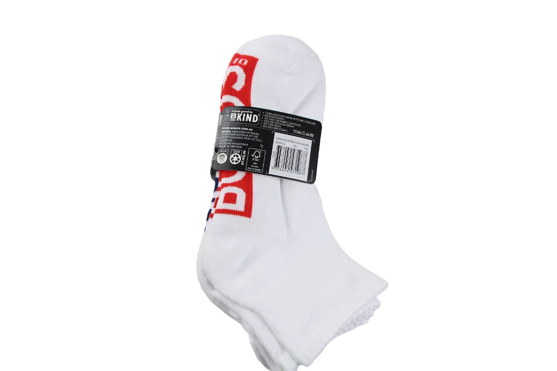 12 X Bonds Mens Cushioned Quarter Crew White/Blue/Red Socks