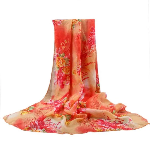 160*50cm   Print Chiffon Scarf Big Size Square Scarf Women Wrap Beach Cover Up Female womens scarfs fashionable YLYL GS