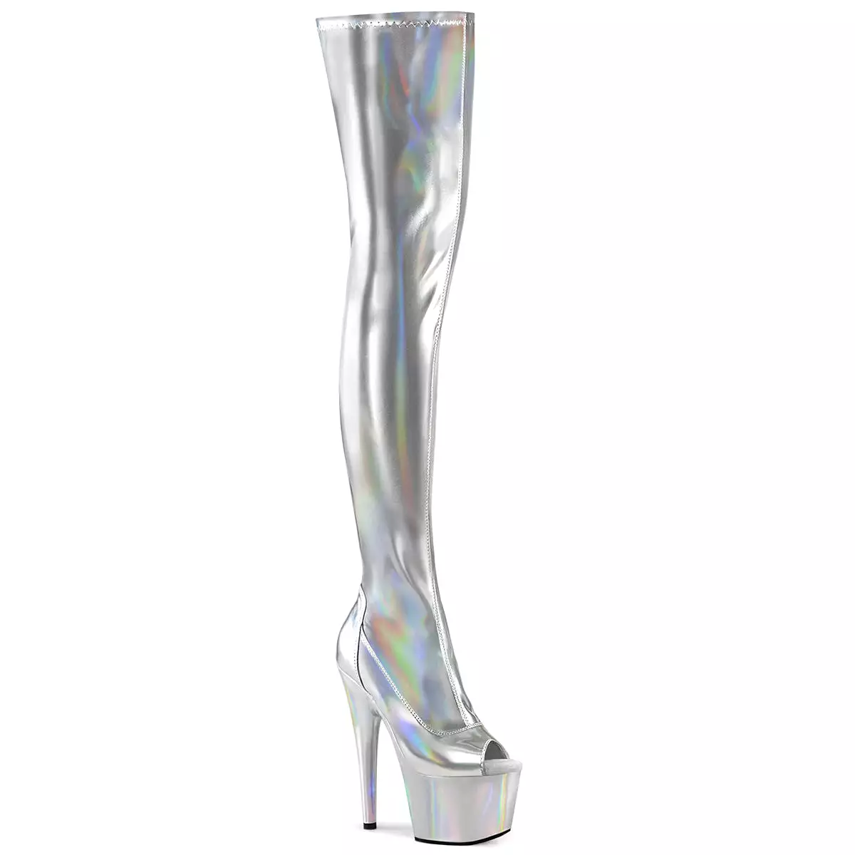 7 Inch Heel ADORE-3011HWR Silver Stretch Holo