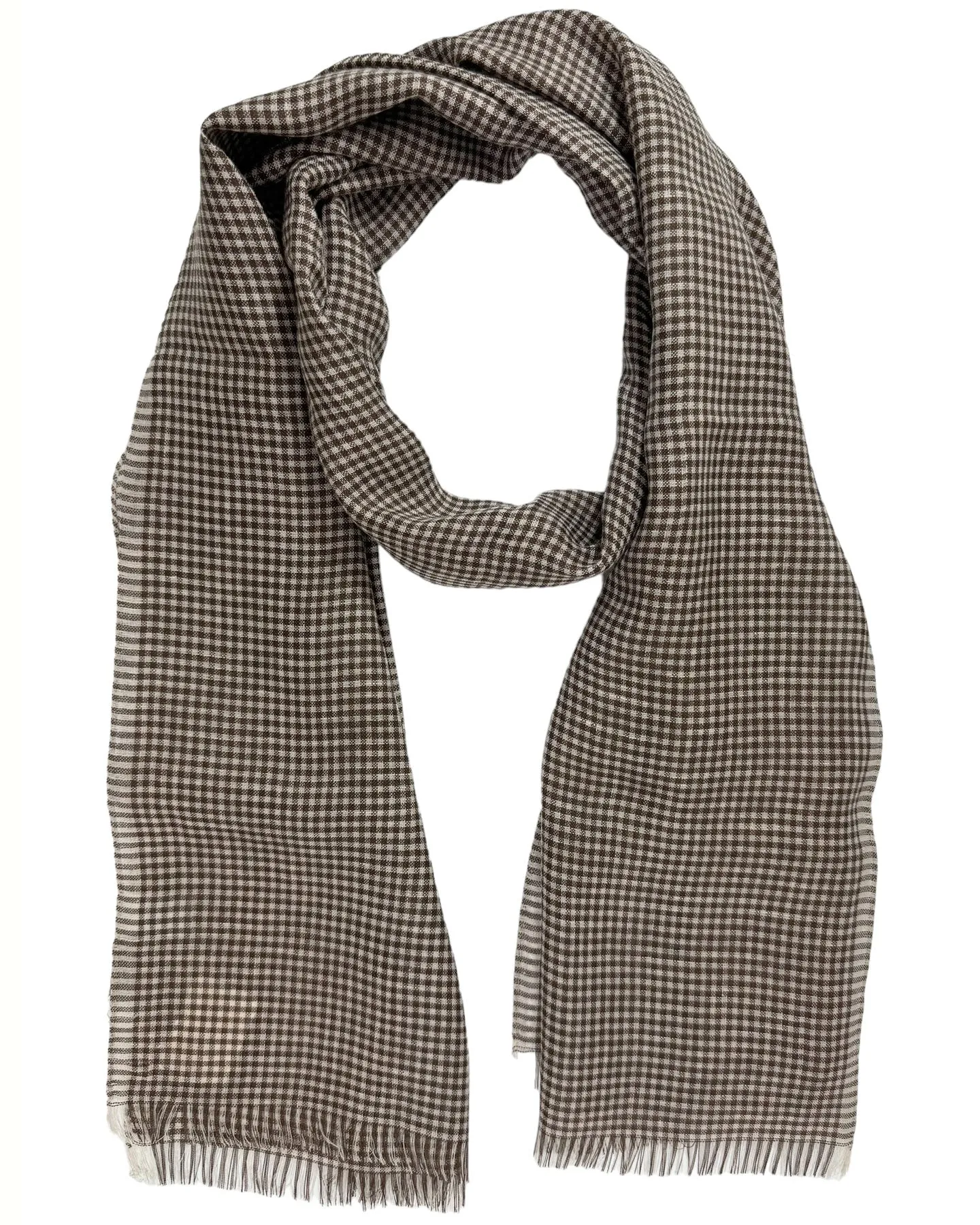 Agnona Scarf Brown Mini Check - Luxury Silk Linen Shawl