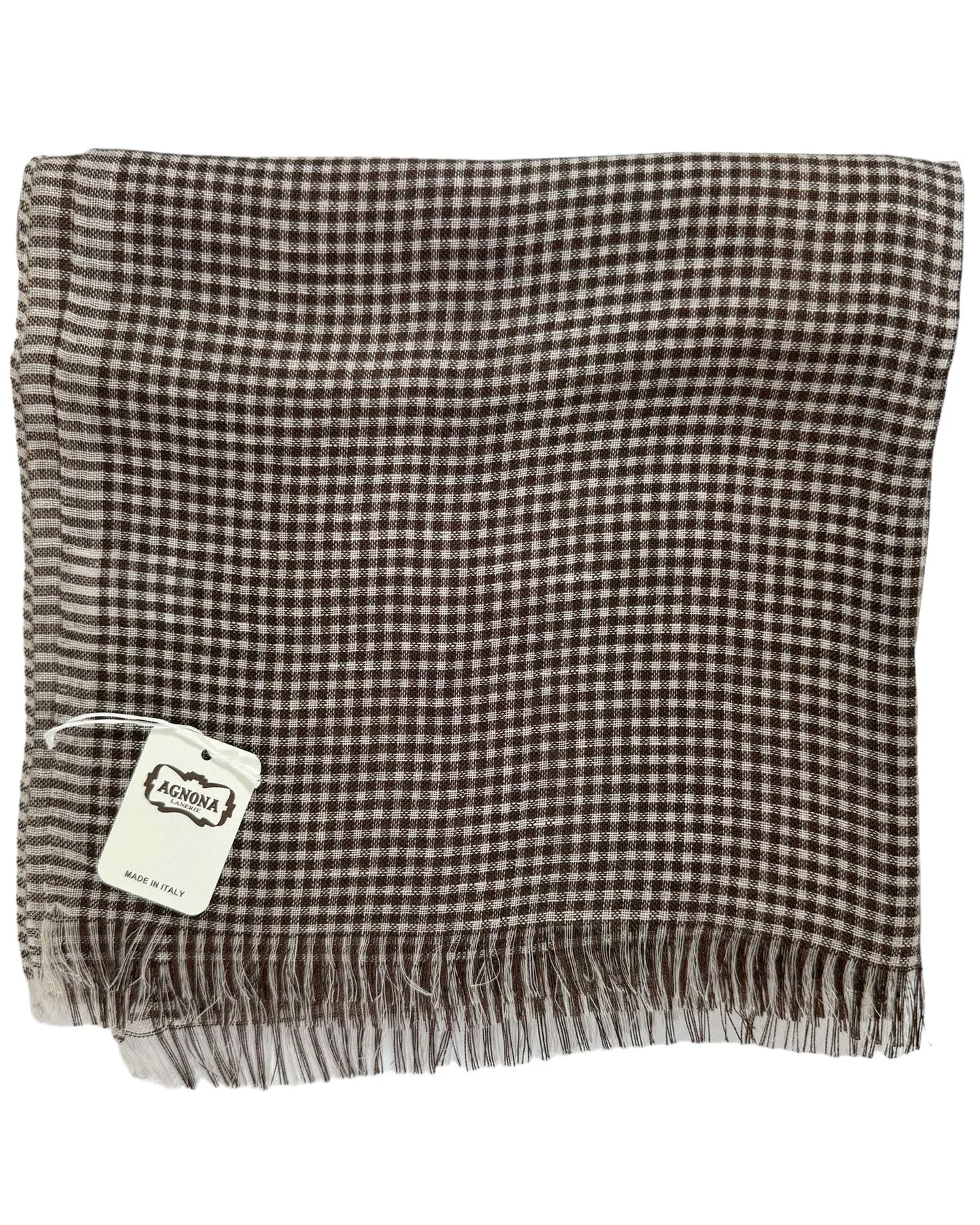 Agnona Scarf Brown Mini Check - Luxury Silk Linen Shawl