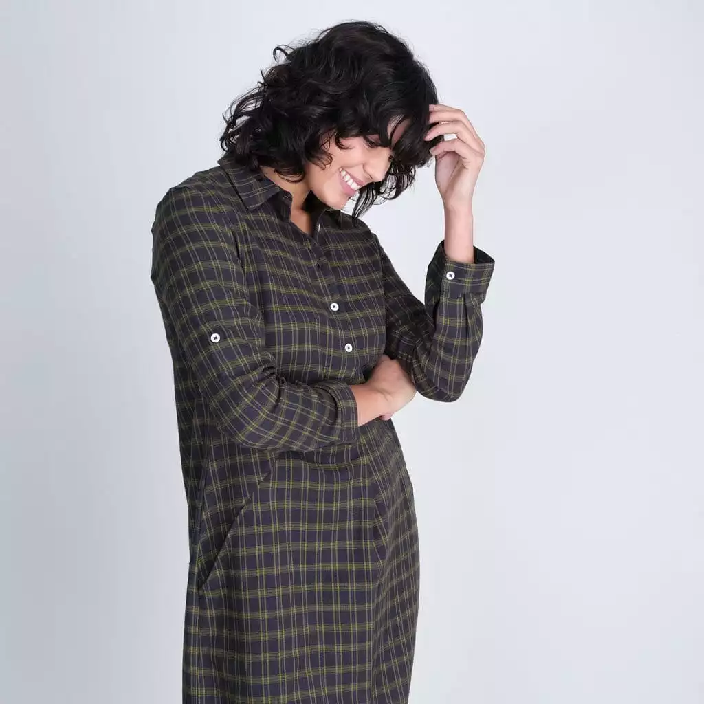 Alexa Cotton Flannel Shirt Dress | Check