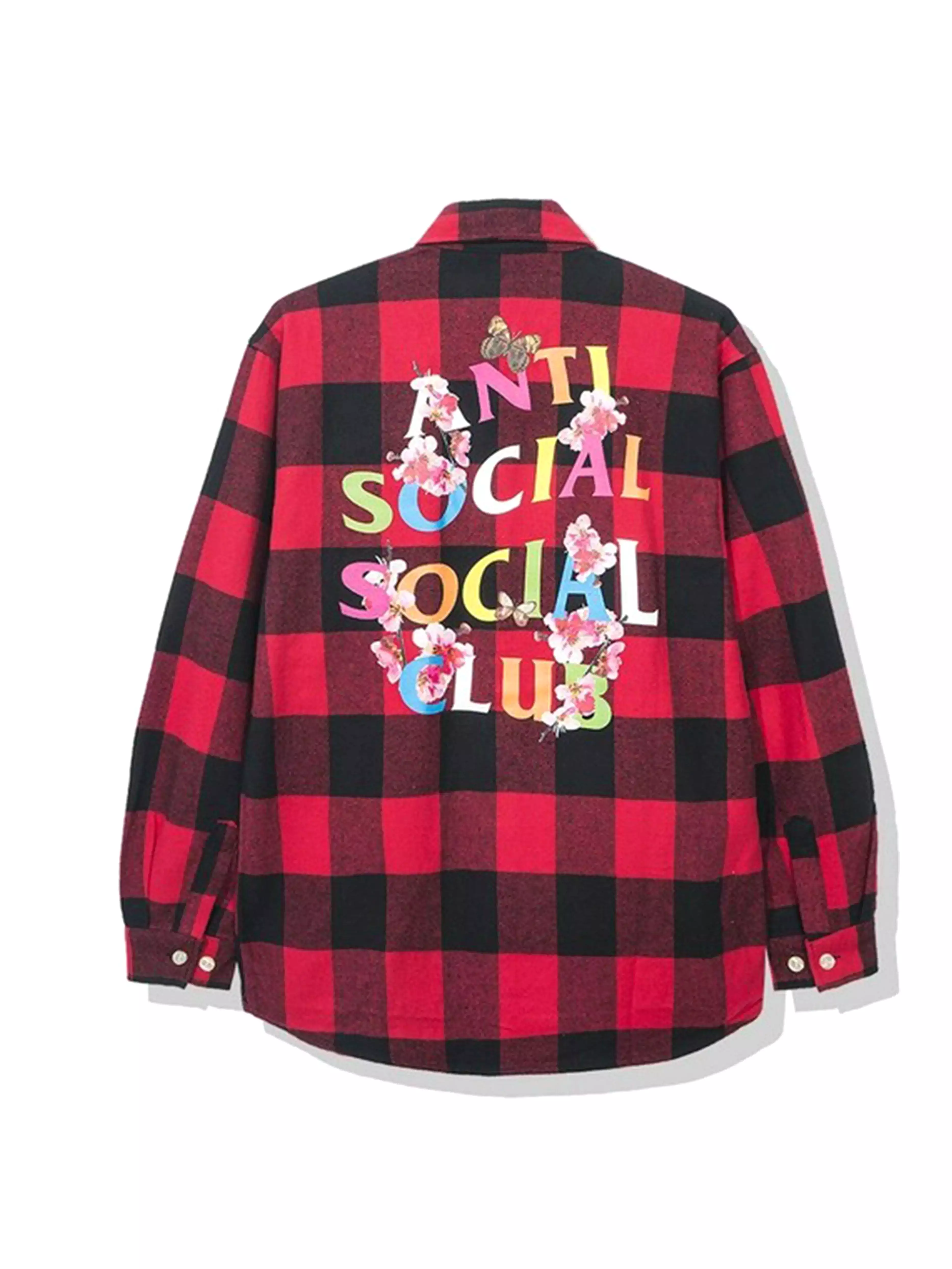 Anti Social Social Club Rainbow Kkoch Logo Flannel Shirt Red