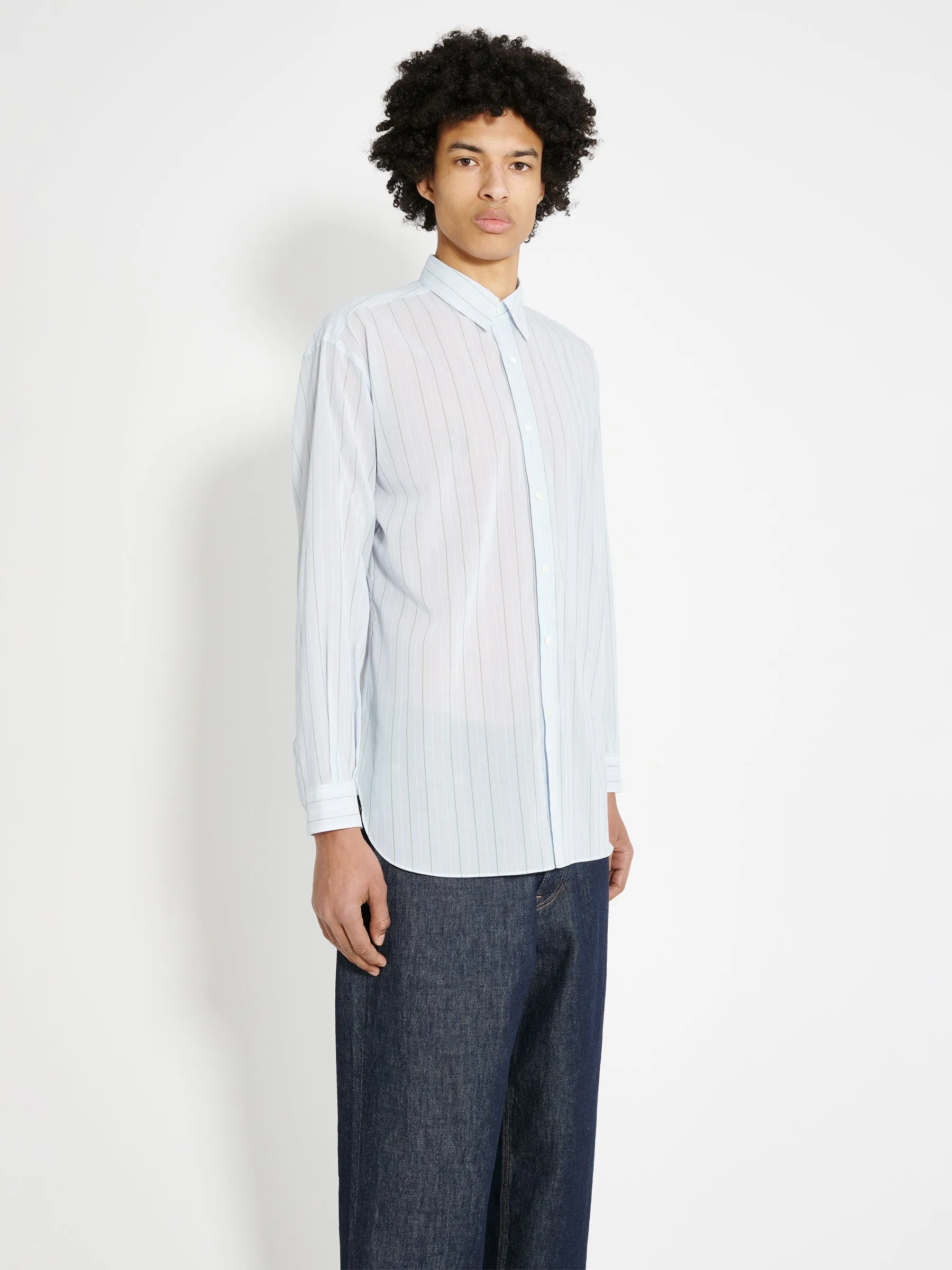 Auralee Hard Twist Finx Organdy Stripe Shirt Light Blue Stripe