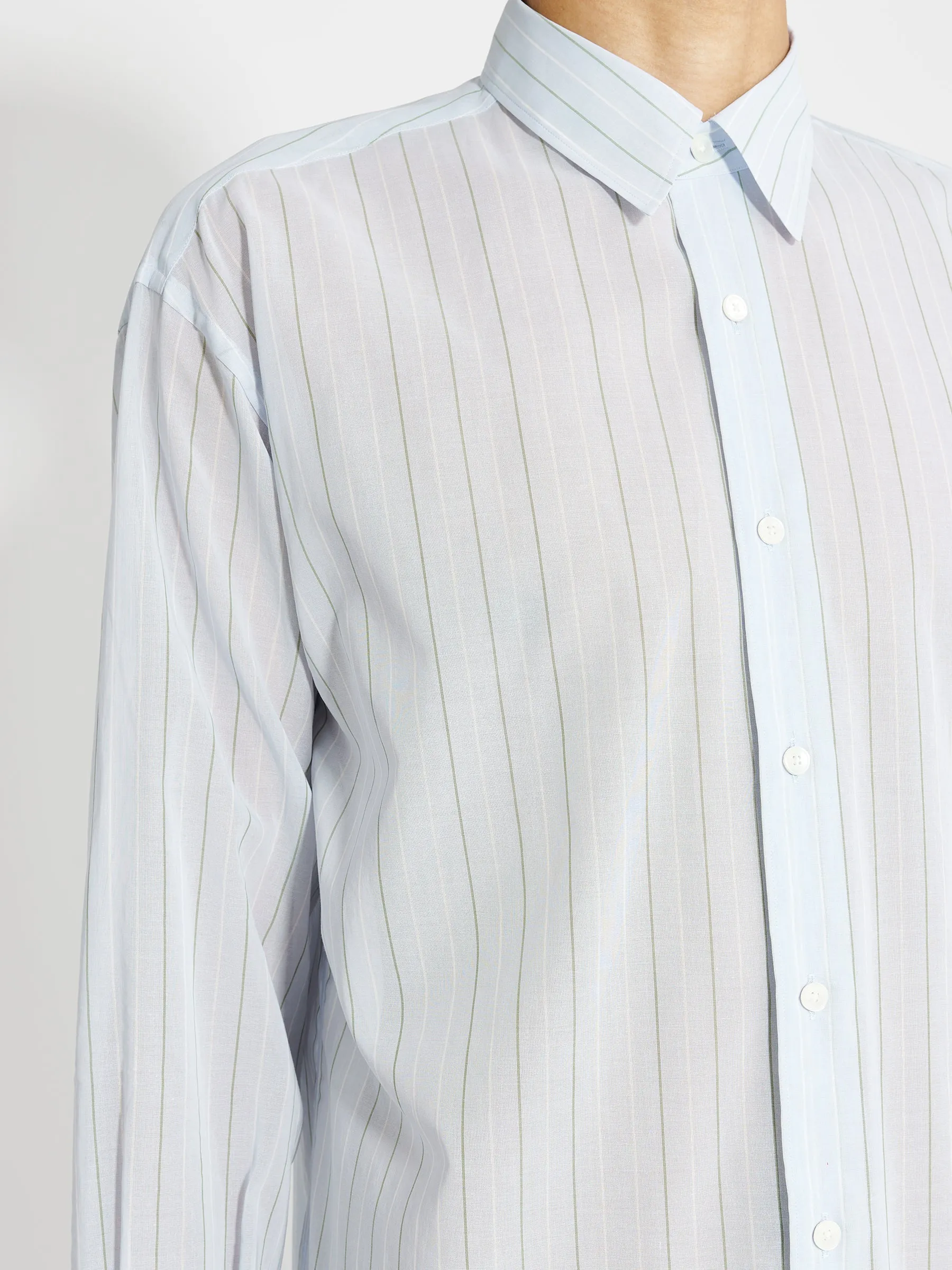 Auralee Hard Twist Finx Organdy Stripe Shirt Light Blue Stripe