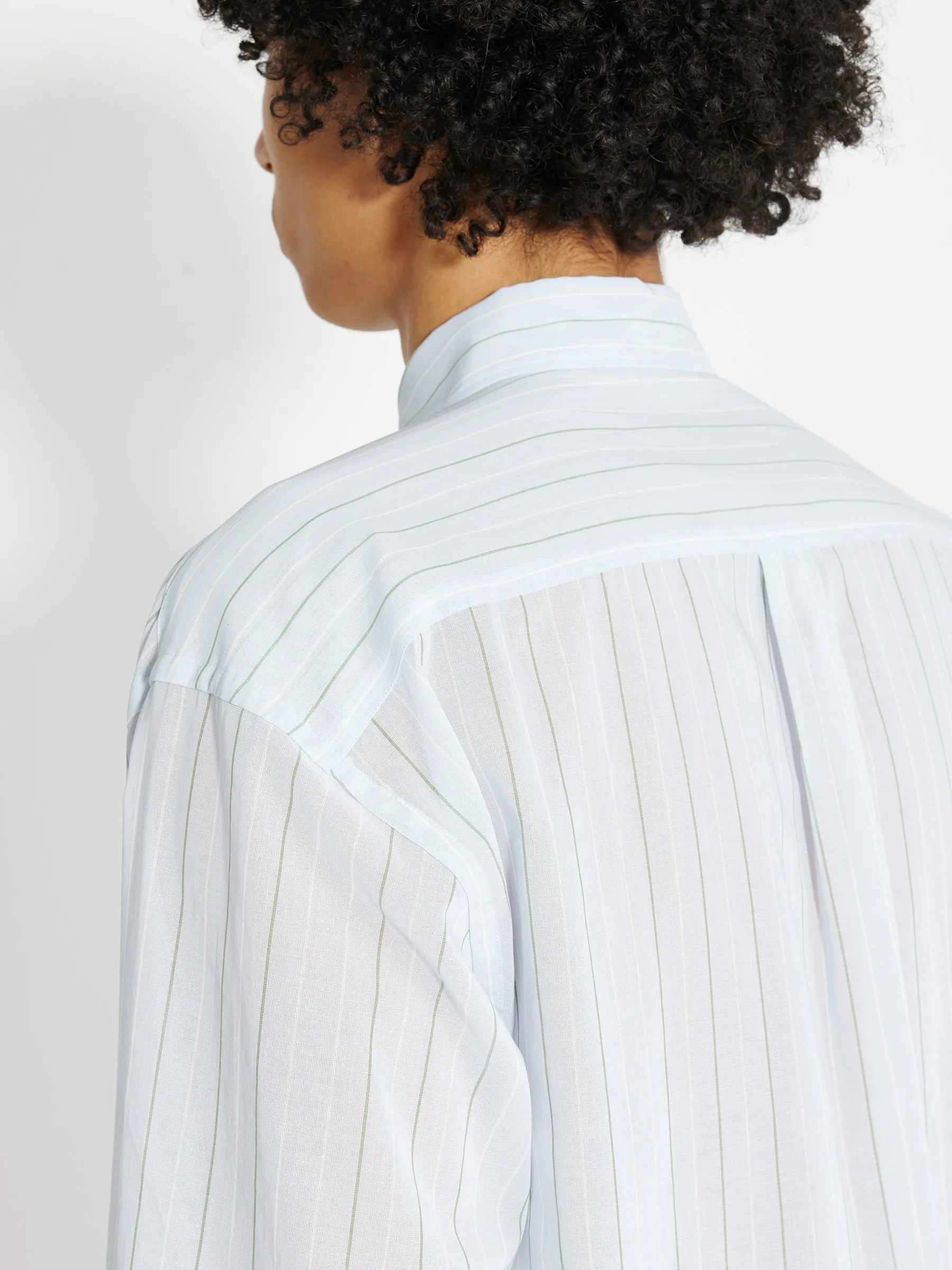 Auralee Hard Twist Finx Organdy Stripe Shirt Light Blue Stripe