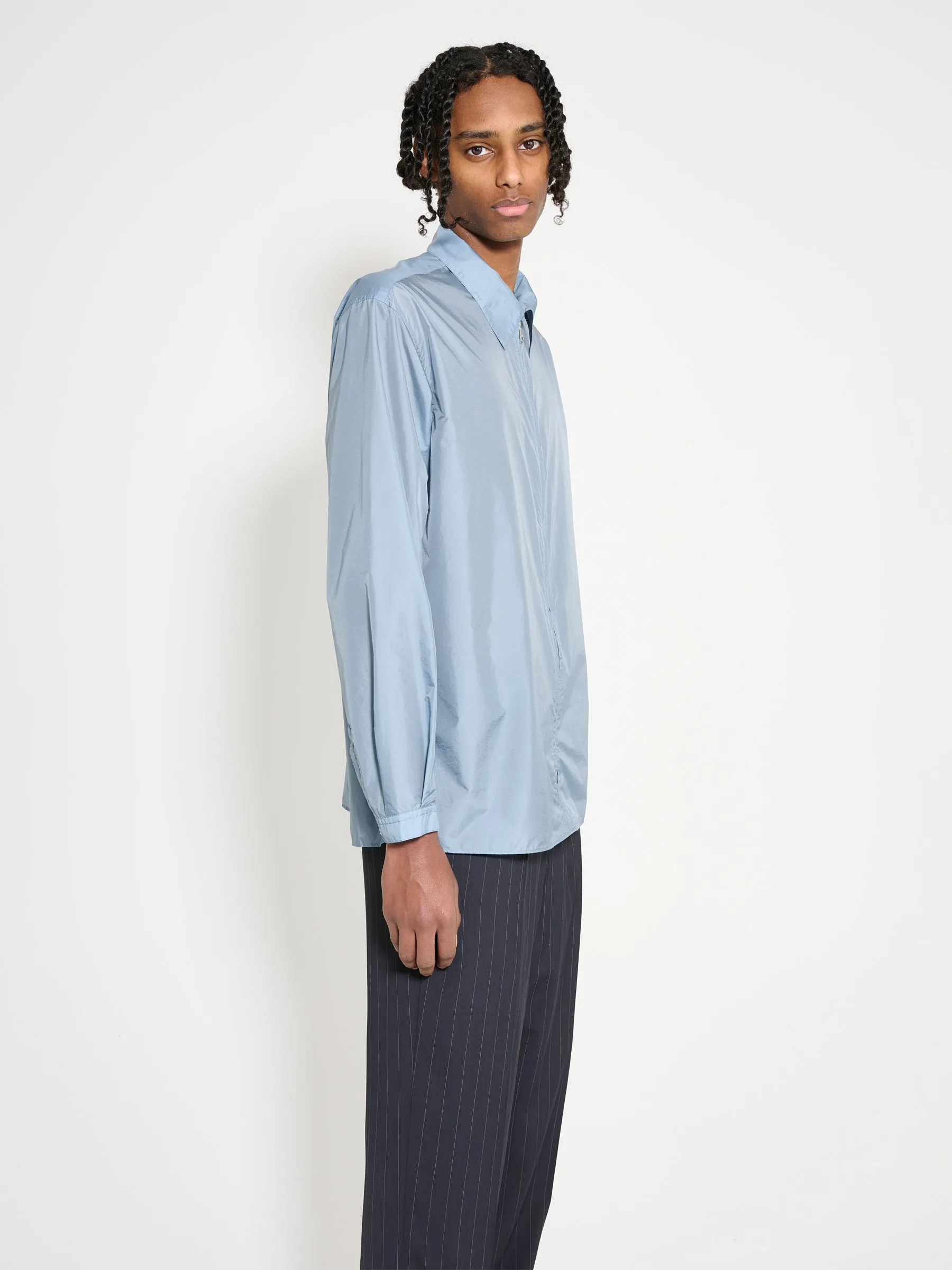 Auralee Light Nylon Zip Shirt Blue Grey