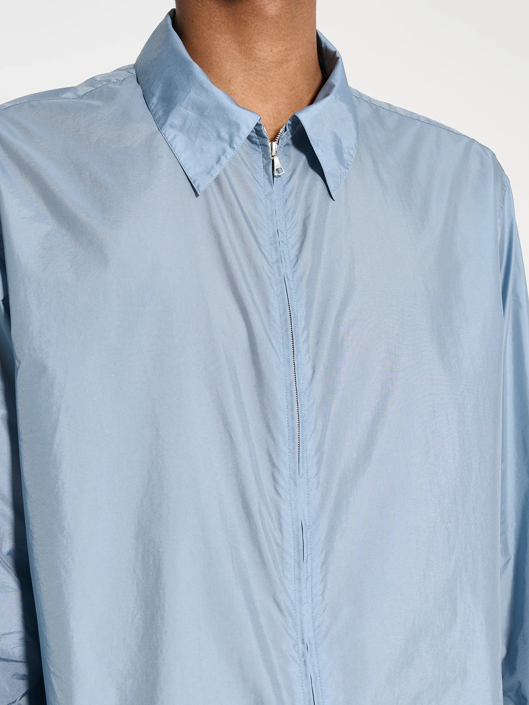 Auralee Light Nylon Zip Shirt Blue Grey