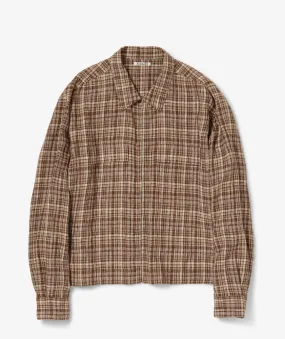 Auralee Men's Brown Linen Silk Check Zip Jacket