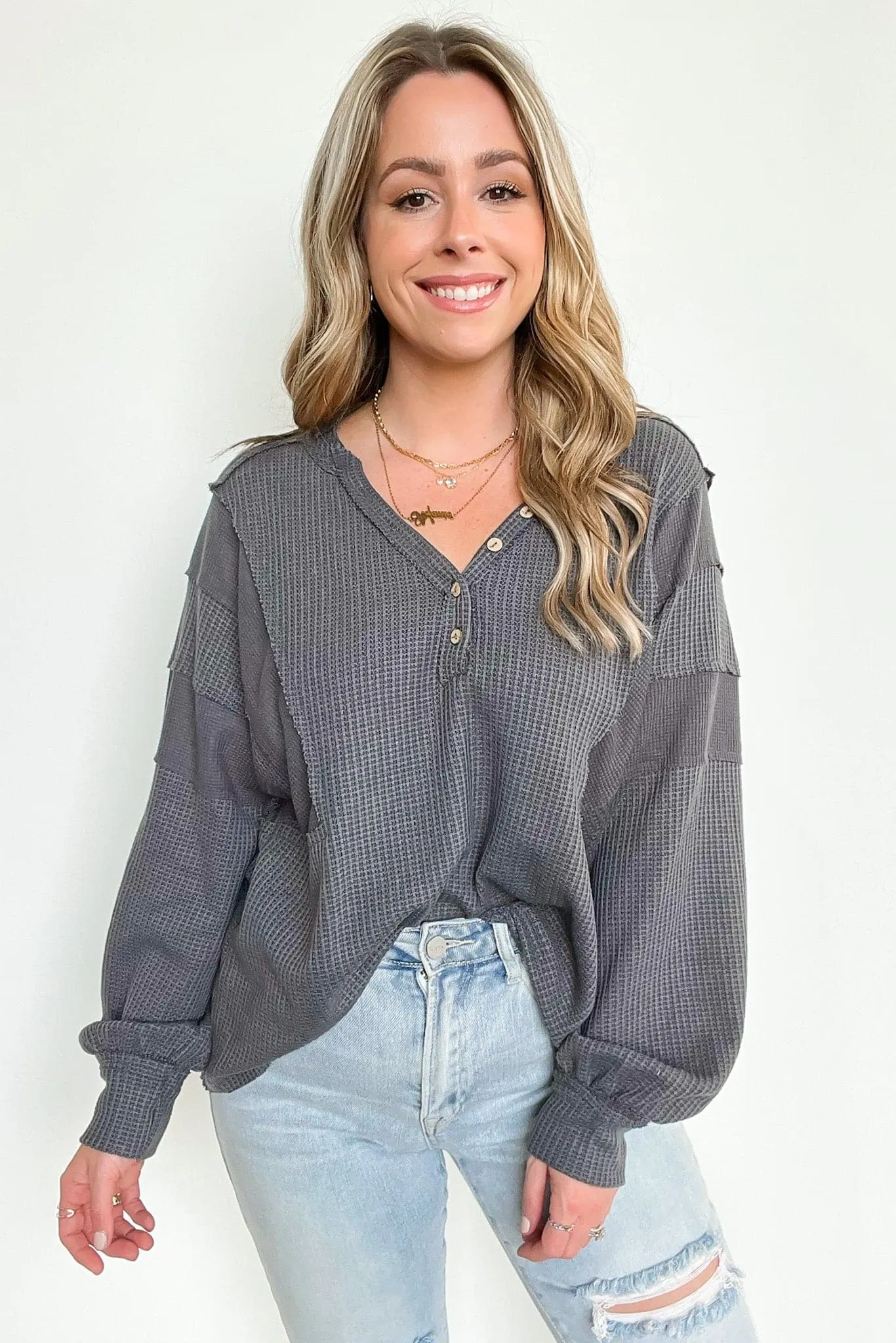 Austen V-Neck Relaxed Contrast Top - FINAL SALE