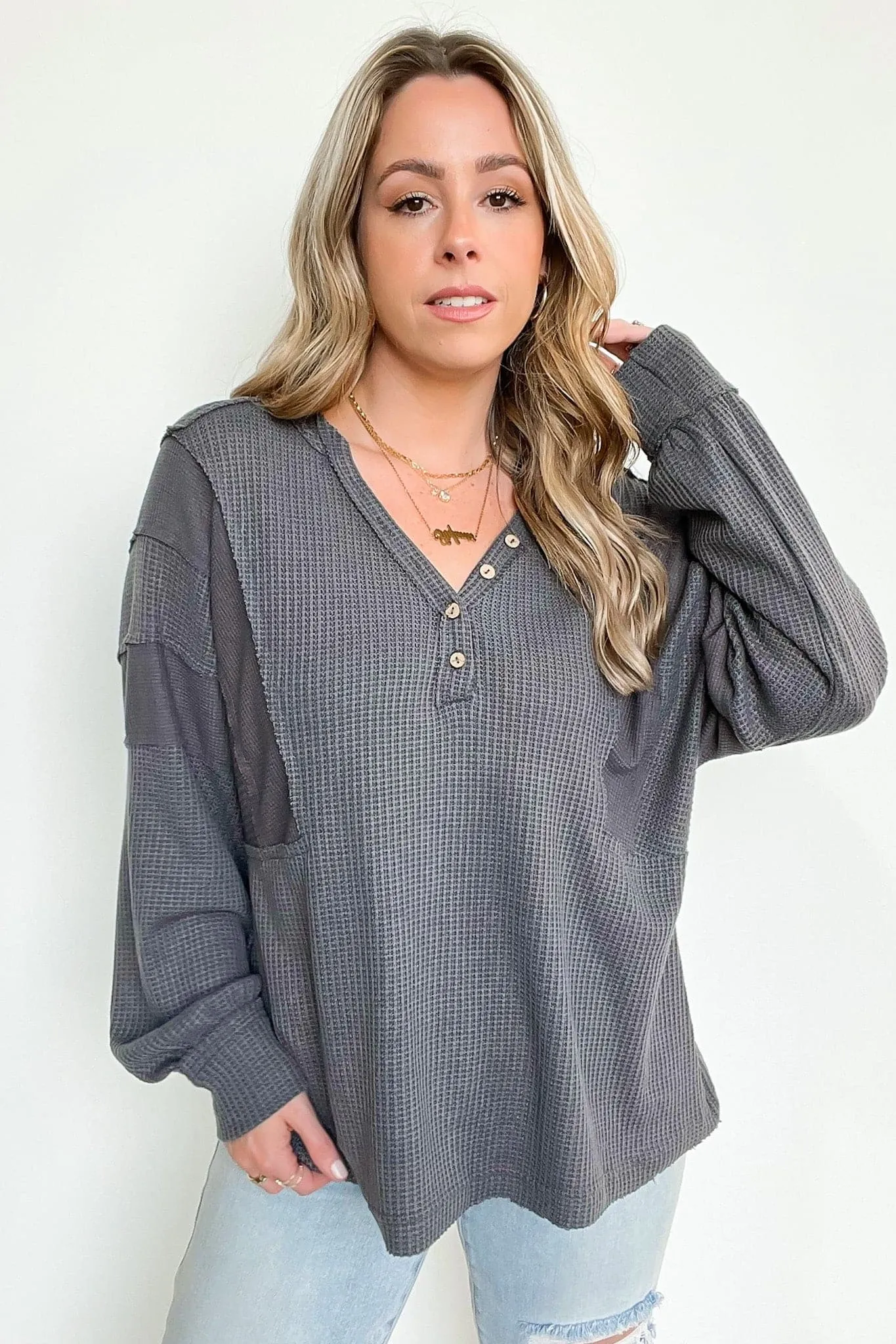 Austen V-Neck Relaxed Contrast Top - FINAL SALE