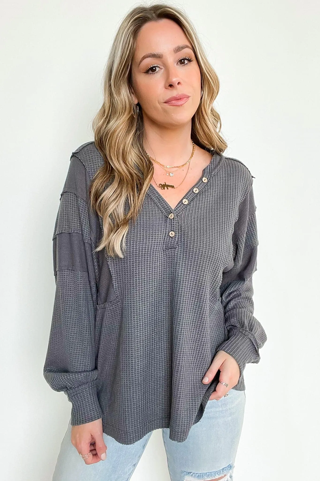 Austen V-Neck Relaxed Contrast Top - FINAL SALE