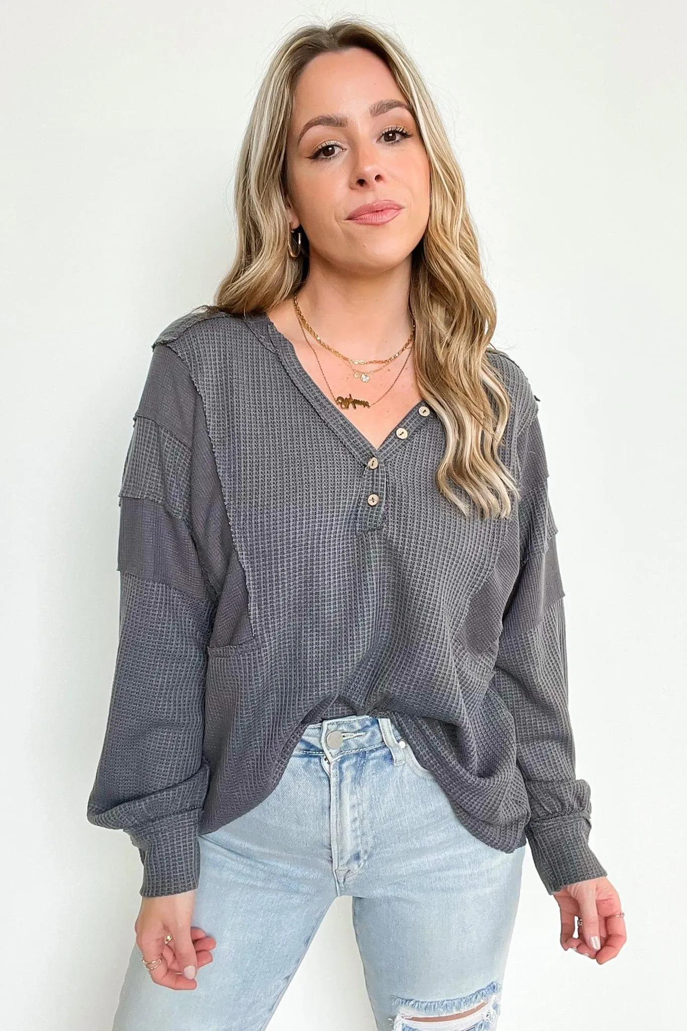 Austen V-Neck Relaxed Contrast Top - FINAL SALE