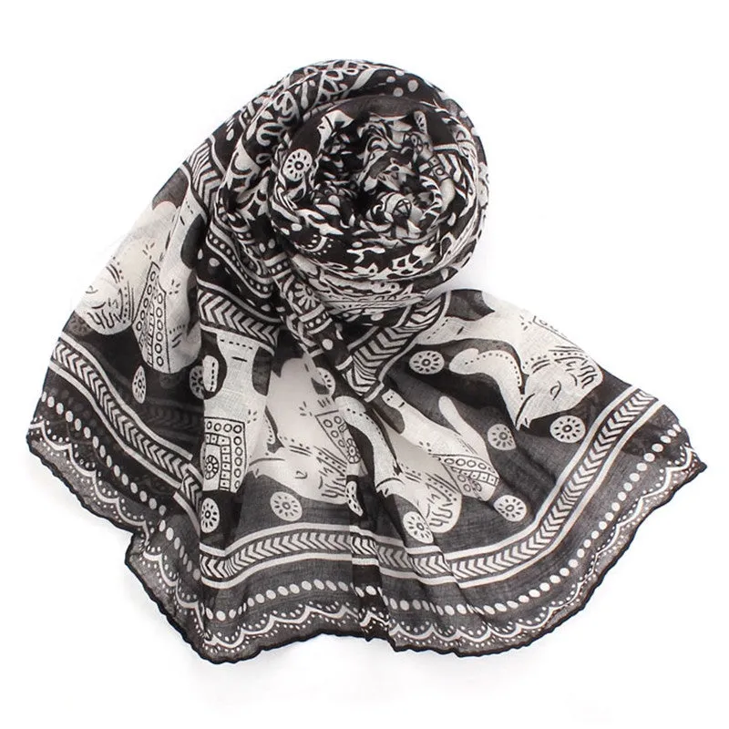 Beach Scarf From India Sexy Shawls and Scarves Loose Casual poncho Neck Stole Elephant Print Long Scarfs Wrap Pashmina