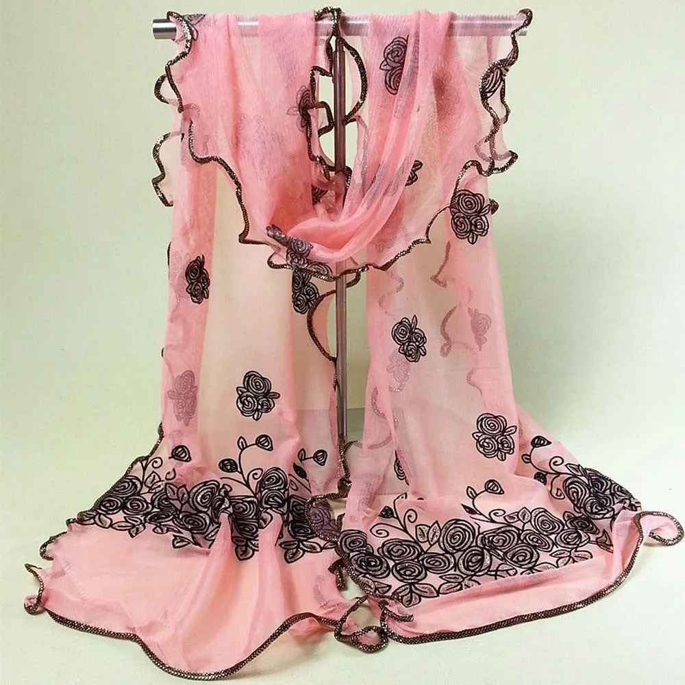 Beach Women Vintage Scarf From India Sexy poncho Loose Scarves Lace Shawl Gauze Rose Flower Veil Scarfs Wrap