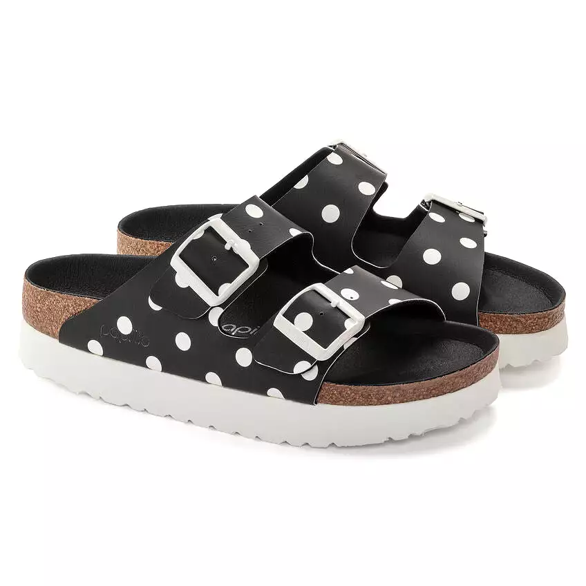 Birkenstock Women's Arizona Platform Birko-Flor (Black White Dots - Narrow Fit)