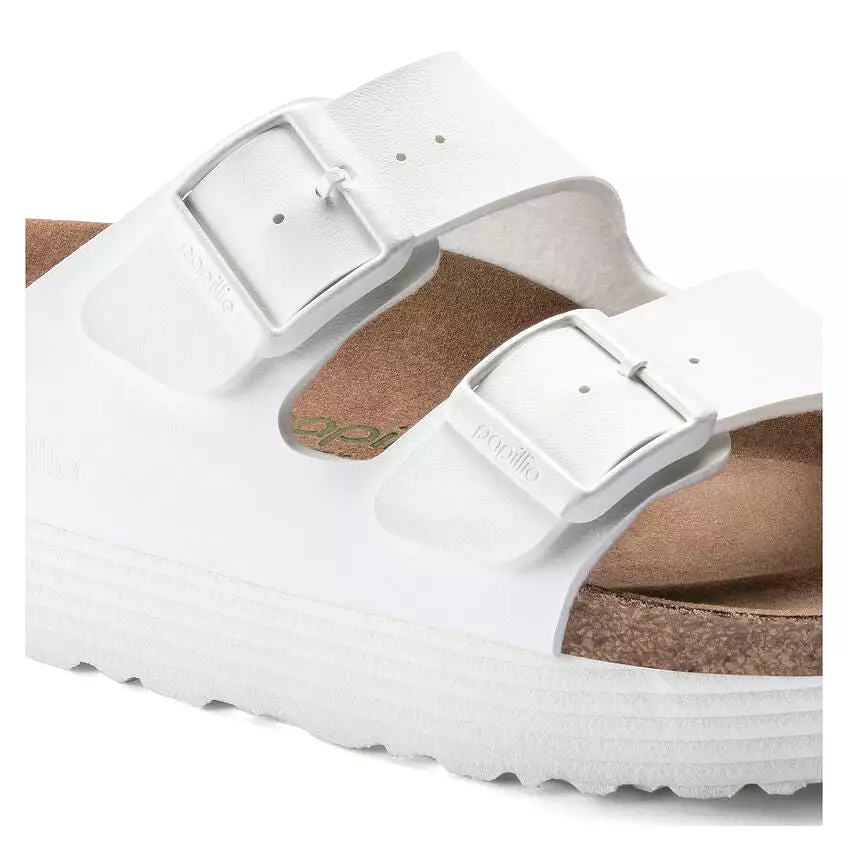 Birkenstock Women's Arizona Platform Vegan Birko-Flor (White - Narrow Fit)