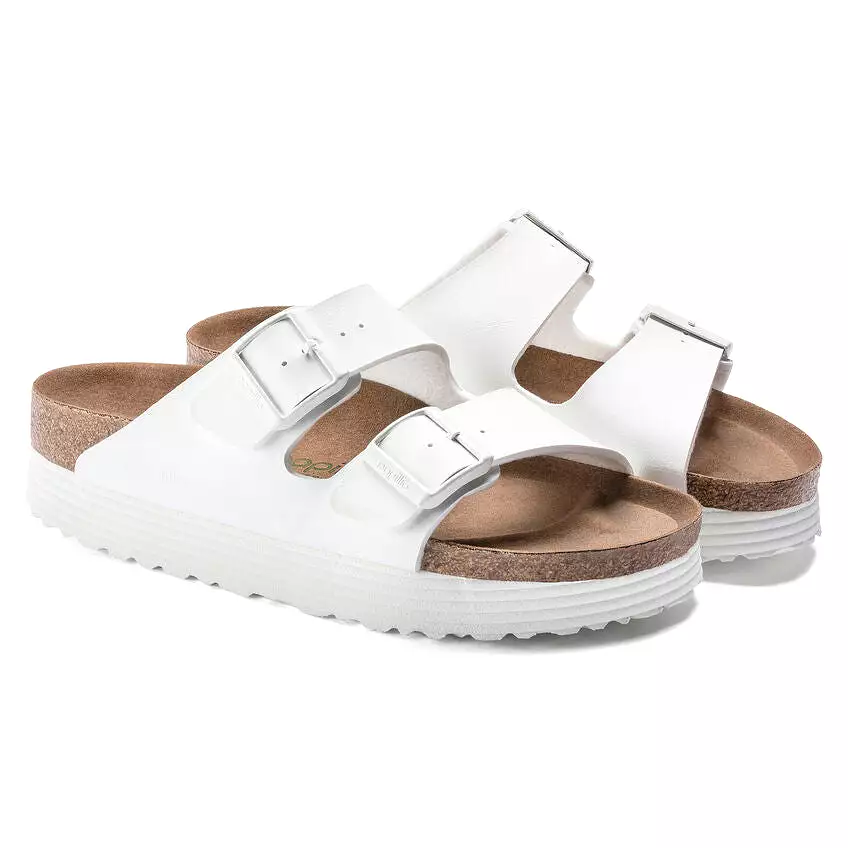 Birkenstock Women's Arizona Platform Vegan Birko-Flor (White - Narrow Fit)