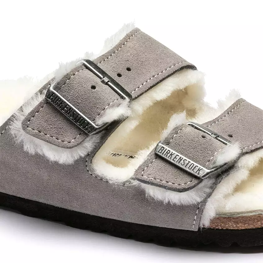 BIRKENSTOCK Women's Arizona Shearling Suede Leather (Stone Coin - Regular Fit)