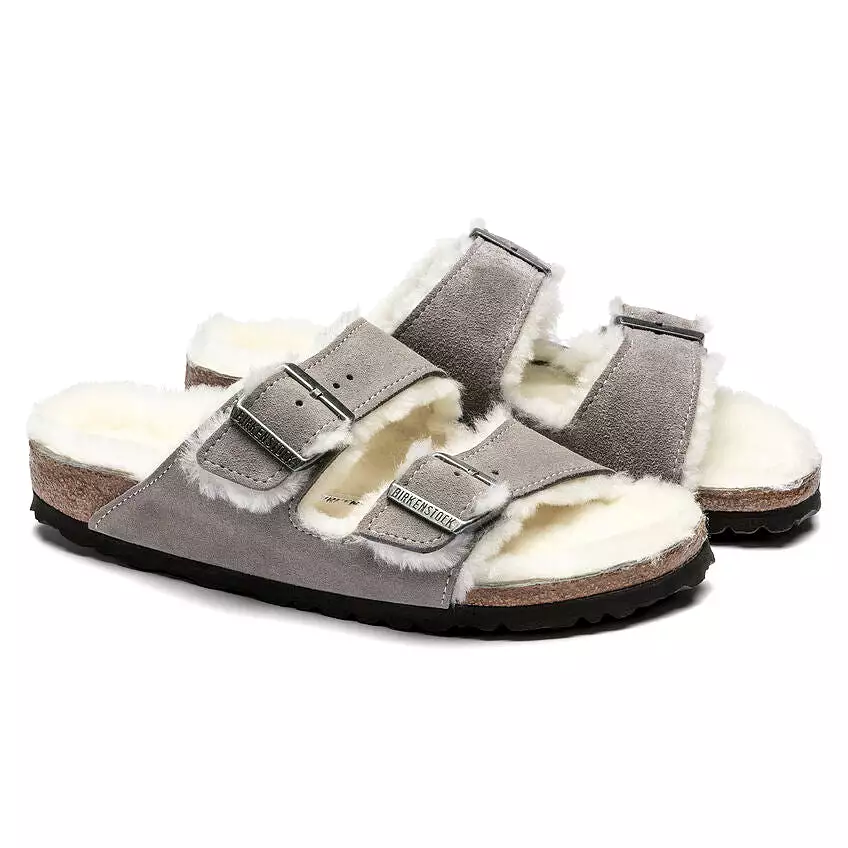 BIRKENSTOCK Women's Arizona Shearling Suede Leather (Stone Coin - Regular Fit)