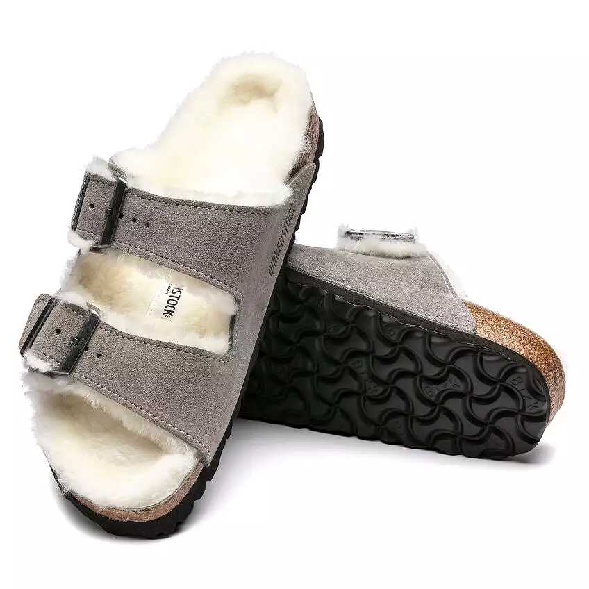 BIRKENSTOCK Women's Arizona Shearling Suede Leather (Stone Coin - Regular Fit)