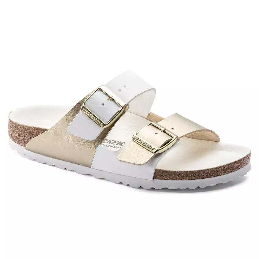 Birkenstock Women's Arizona Split Birko-Flor (White/Gold - Regular Fit)