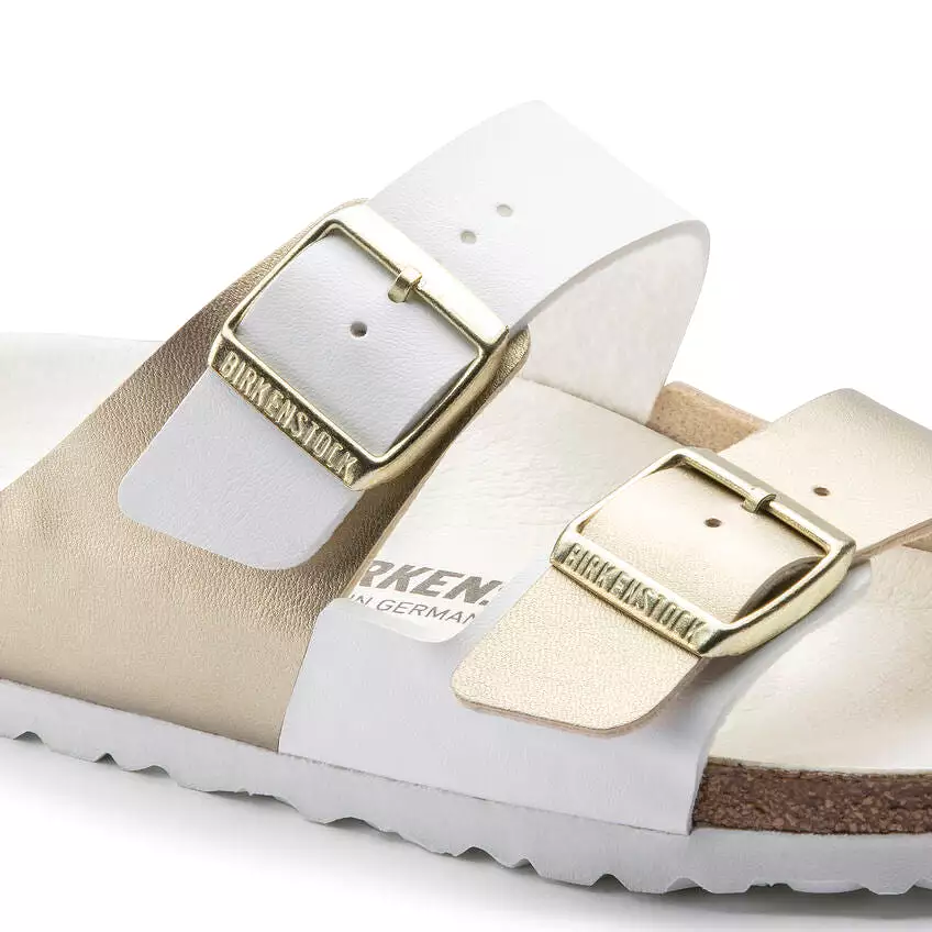 Birkenstock Women's Arizona Split Birko-Flor (White/Gold - Regular Fit)