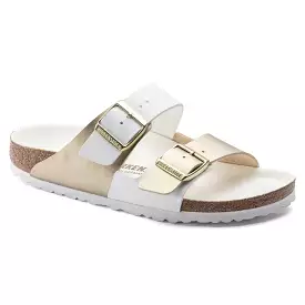 Birkenstock Women's Arizona Split Birko-Flor (White/Gold - Regular Fit)