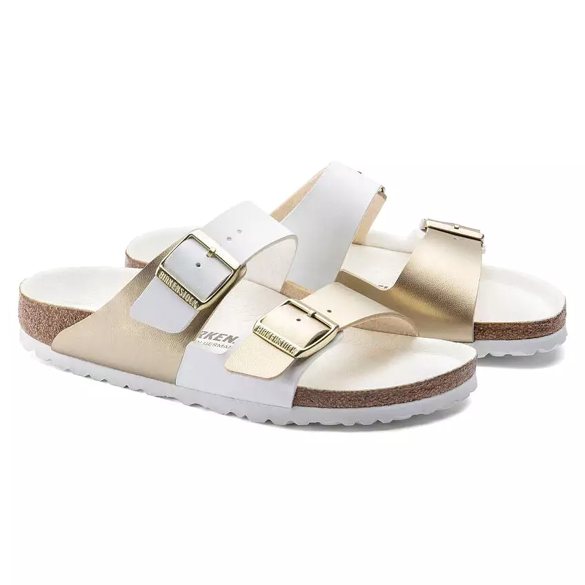 Birkenstock Women's Arizona Split Birko-Flor (White/Gold - Regular Fit)