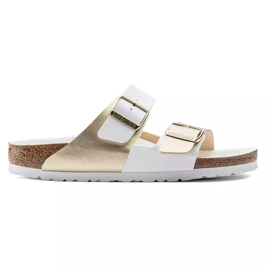 Birkenstock Women's Arizona Split Birko-Flor (White/Gold - Regular Fit)