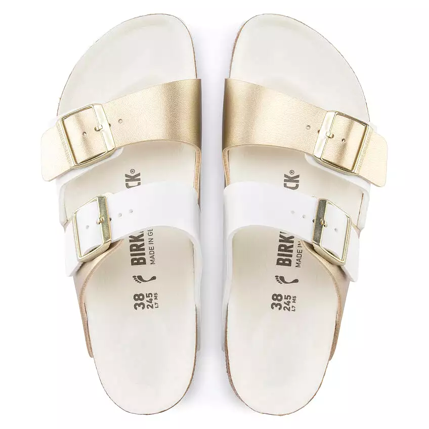 Birkenstock Women's Arizona Split Birko-Flor (White/Gold - Regular Fit)