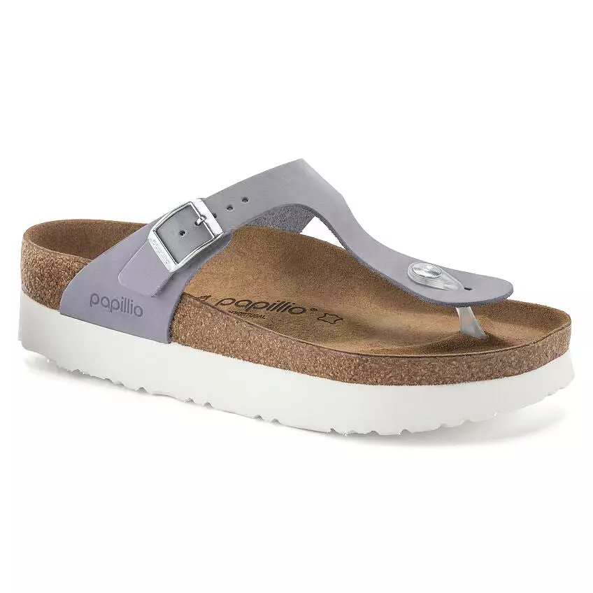 Birkenstock Women's Gizeh Platform Nubuck Leather (Purple Fog - Wide Fit)