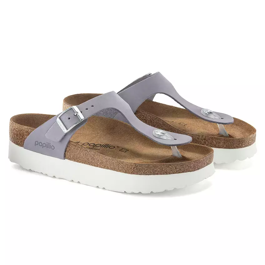 Birkenstock Women's Gizeh Platform Nubuck Leather (Purple Fog - Wide Fit)