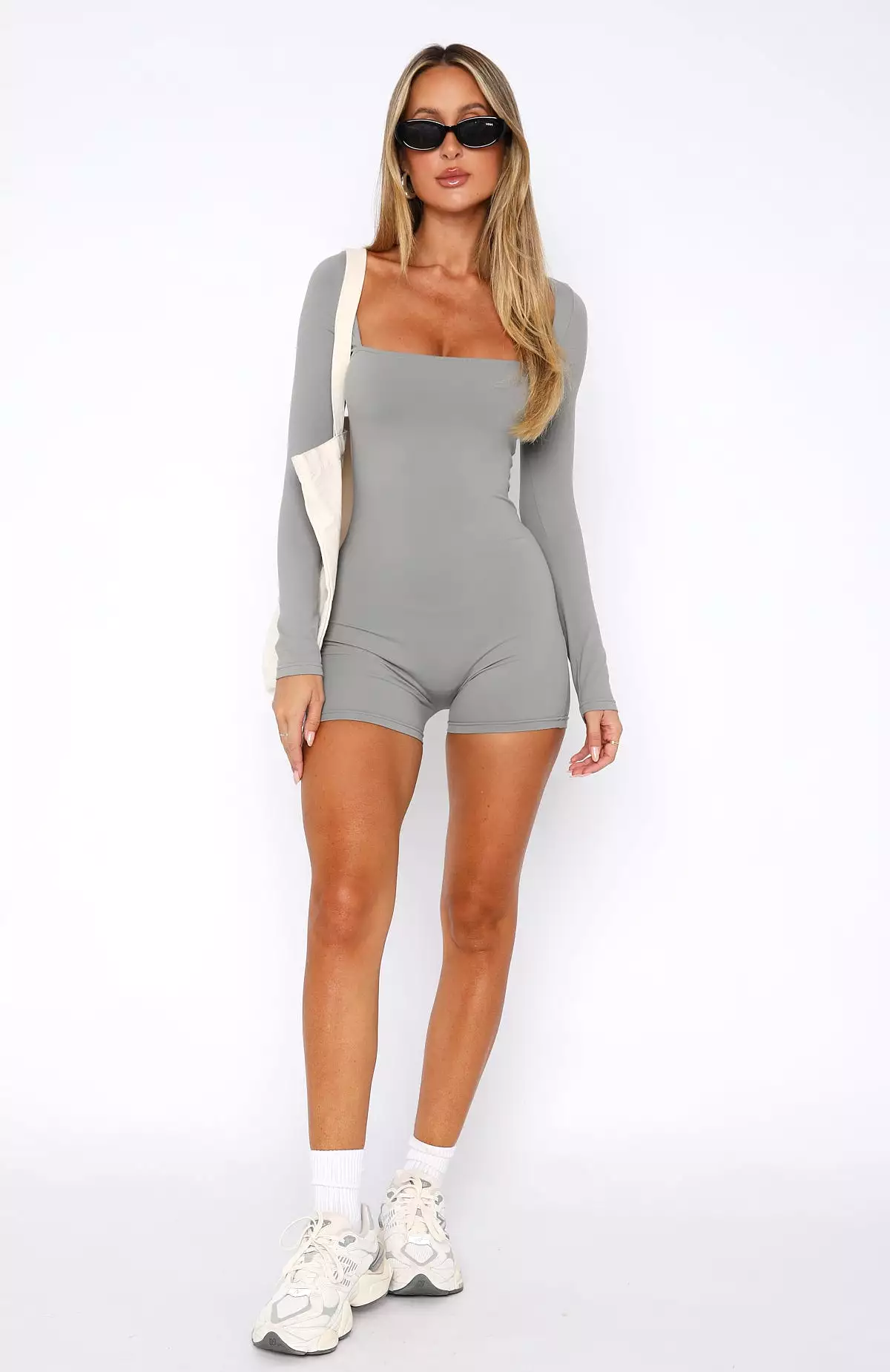 Bring The Vibes Long Sleeve Playsuit Grey