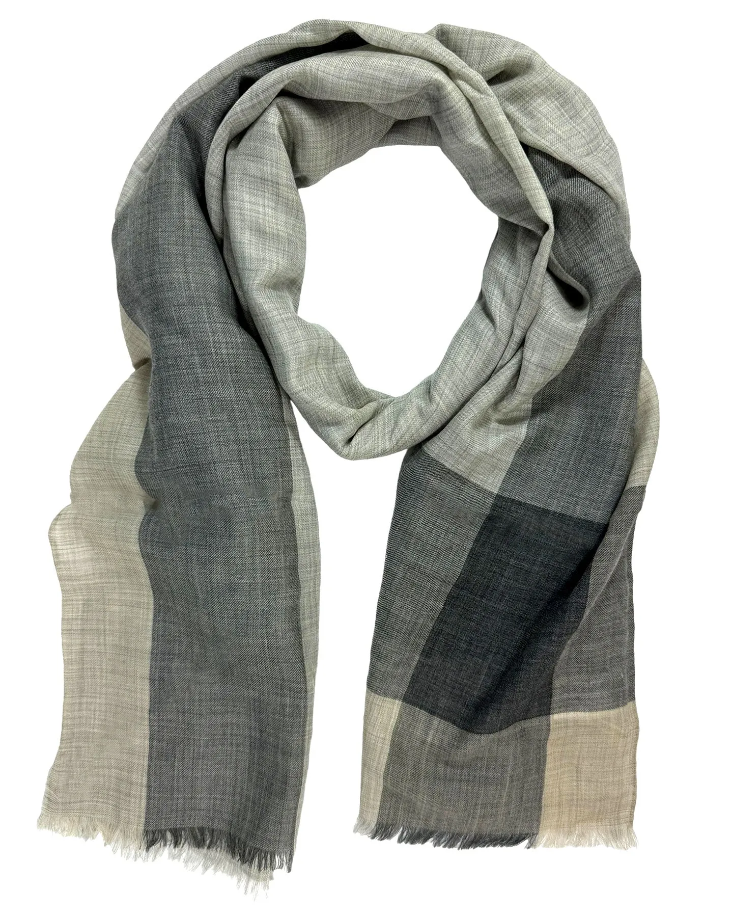 Brunello Cucinelli Scarf Gray Black Beige Color Block - Luxury Cashmere Men Shawl