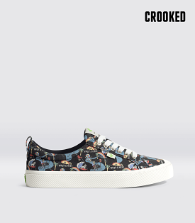 Crooked OCA Low Black Graphic Print Canvas Sneaker Men