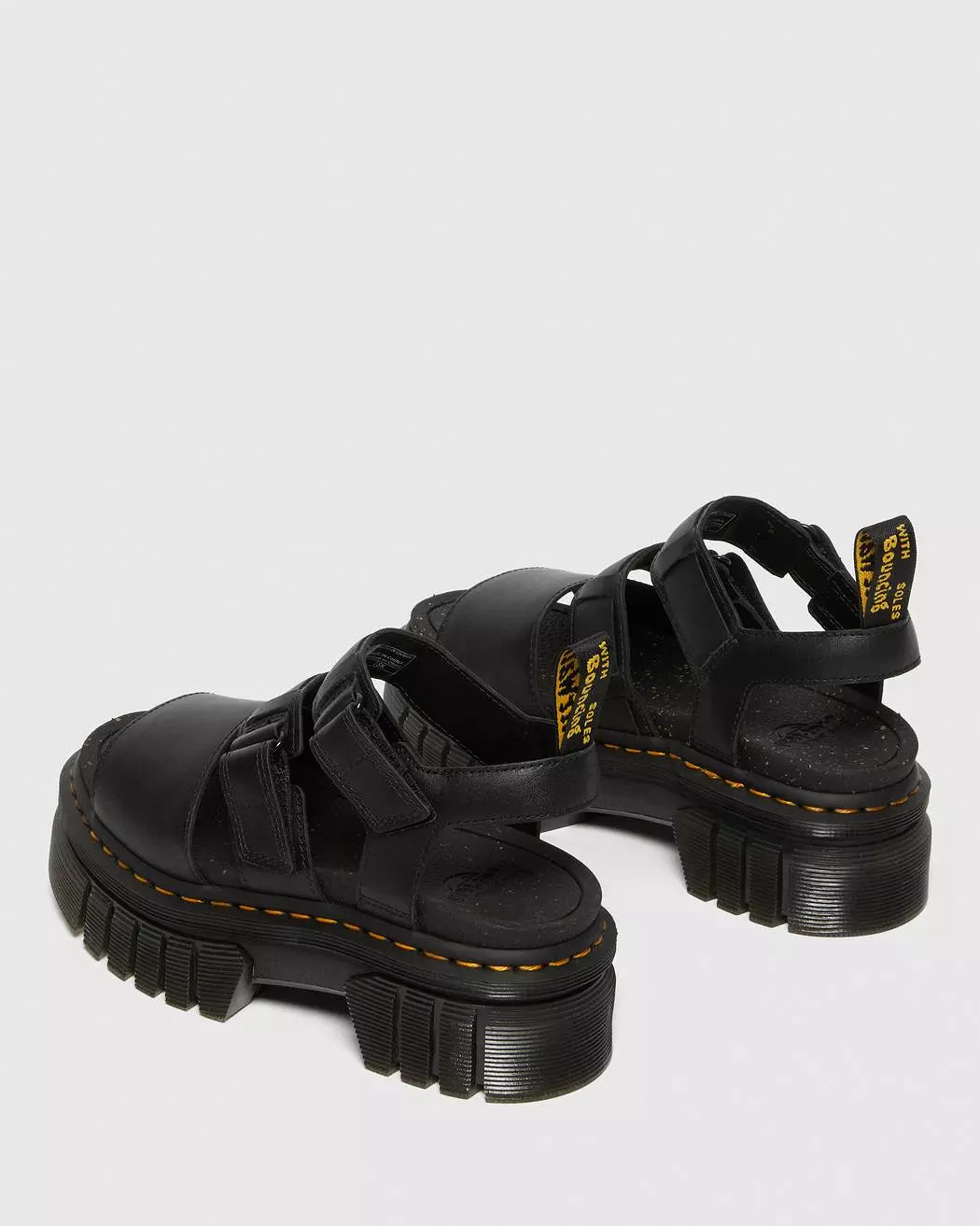 Dr. Martens Women's RICKI NAPPA LUX LEATHER 3-STRAP PLATFORM SANDALS (Black)