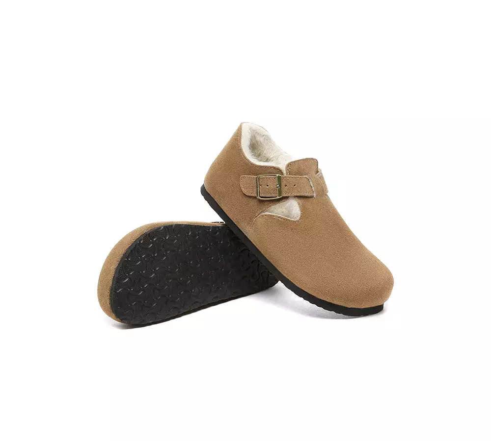 EVERAU Adjustable Buckled Straps Suede Flat Clog Slippers Marla