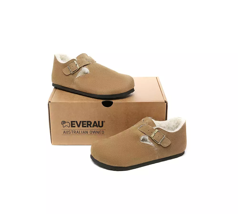 EVERAU Adjustable Buckled Straps Suede Flat Clog Slippers Marla