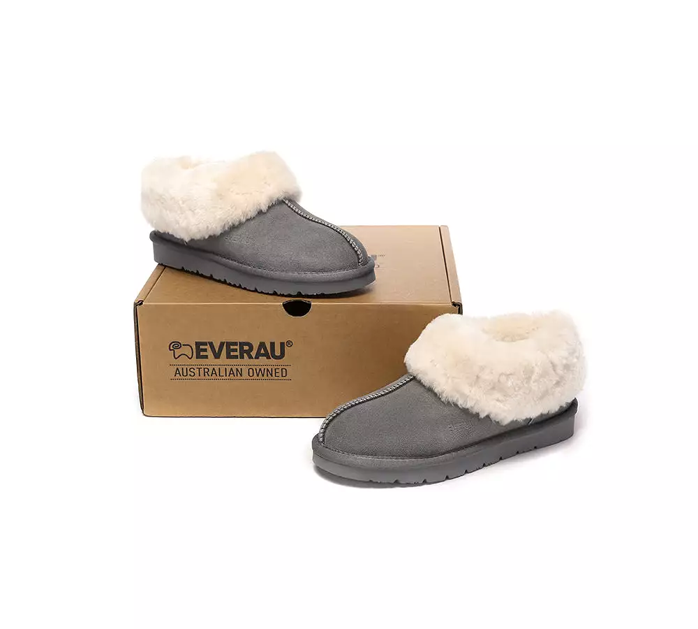 EVERAU UGG Sheepskin Wool Suede Ankle Slippers Homey