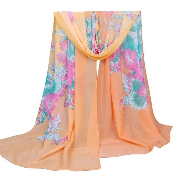 Hot Selling  Floral Print Scarf Ladies Chiffon 4 Colors Women Scarf Wraps Shawls Fulares Mujer charpes Foulards Femme YLYL SM6