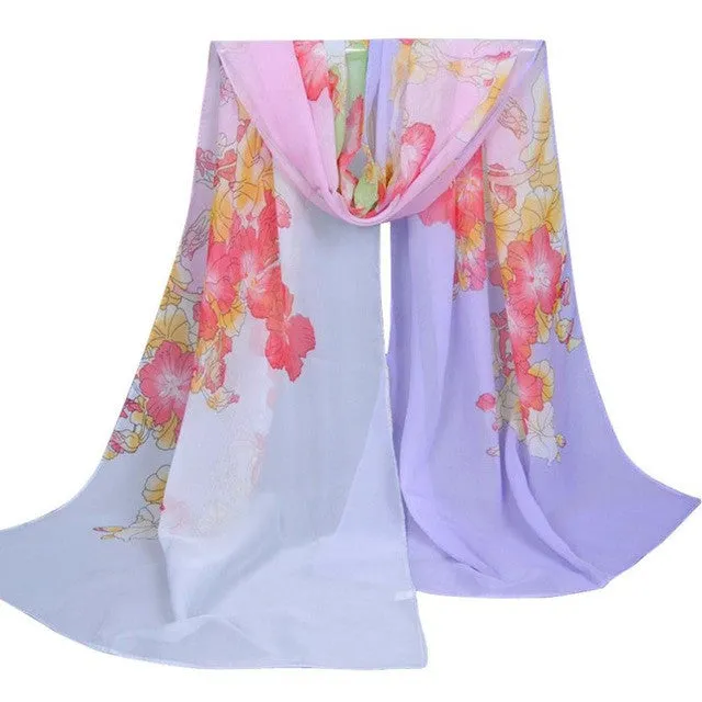 Hot Selling  Floral Print Scarf Ladies Chiffon 4 Colors Women Scarf Wraps Shawls Fulares Mujer charpes Foulards Femme YLYL SM6