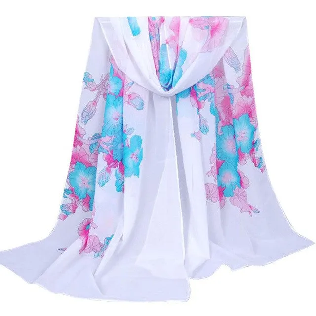 Hot Selling  Floral Print Scarf Ladies Chiffon 4 Colors Women Scarf Wraps Shawls Fulares Mujer charpes Foulards Femme YLYL SM6