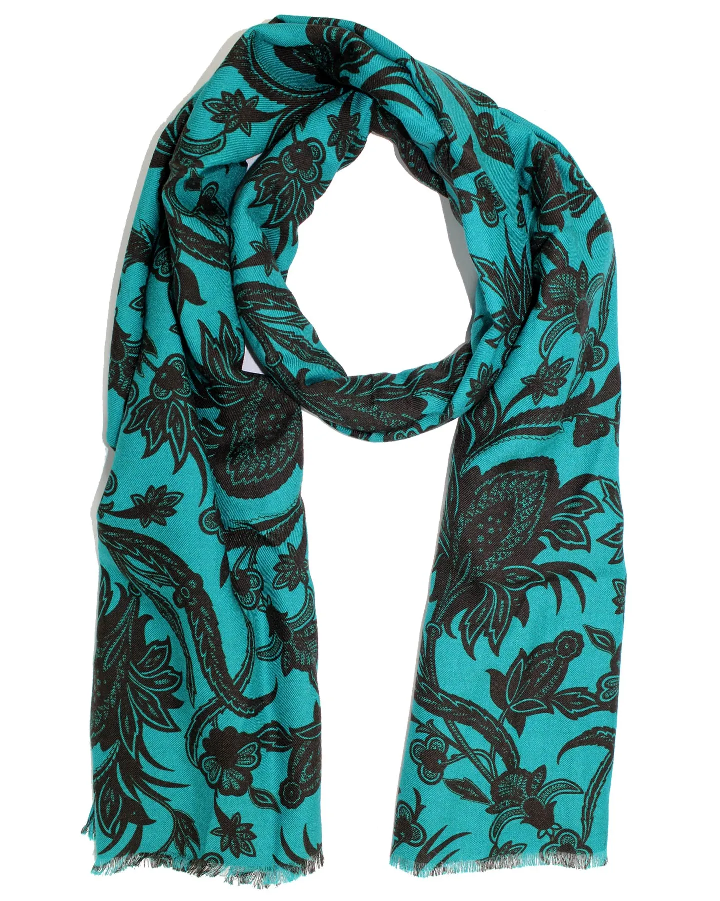 Kiton Wool Silk Scarf Teal Black Floral Men Collection