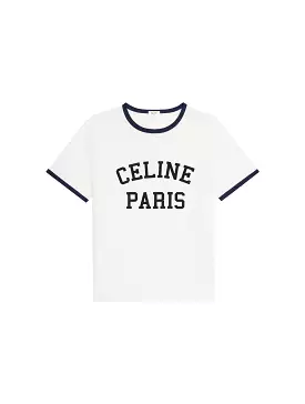 LOOSE CELINE PARIS T-SHIRT IN COTTON JERSEY OFF-WHITE / NAVY BLUE / BLACK