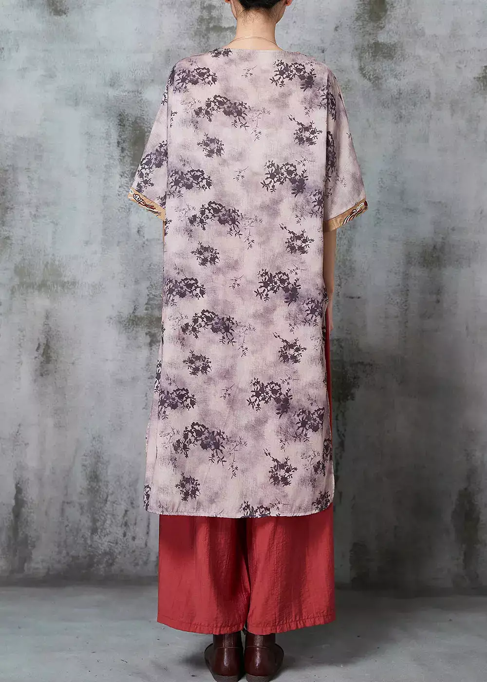 Loose Purple Asymmetrical Print Linen Two Pieces Set Summer JK1042