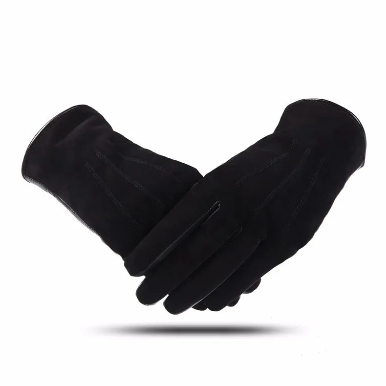 Men's Black Warm Touch Screen Goatskin Winter Genuine Leather Gloves