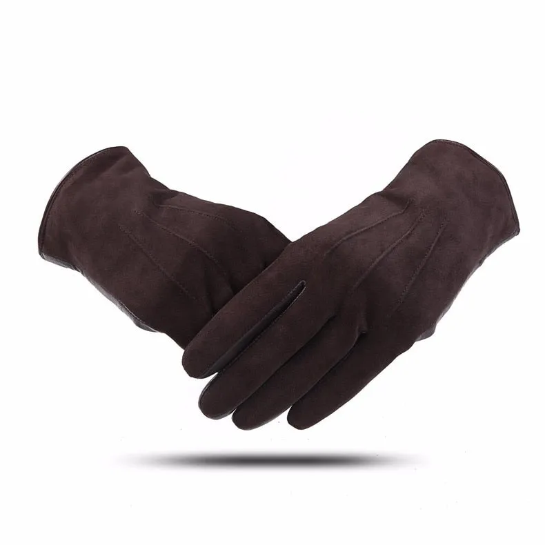 Men's Black Warm Touch Screen Goatskin Winter Genuine Leather Gloves