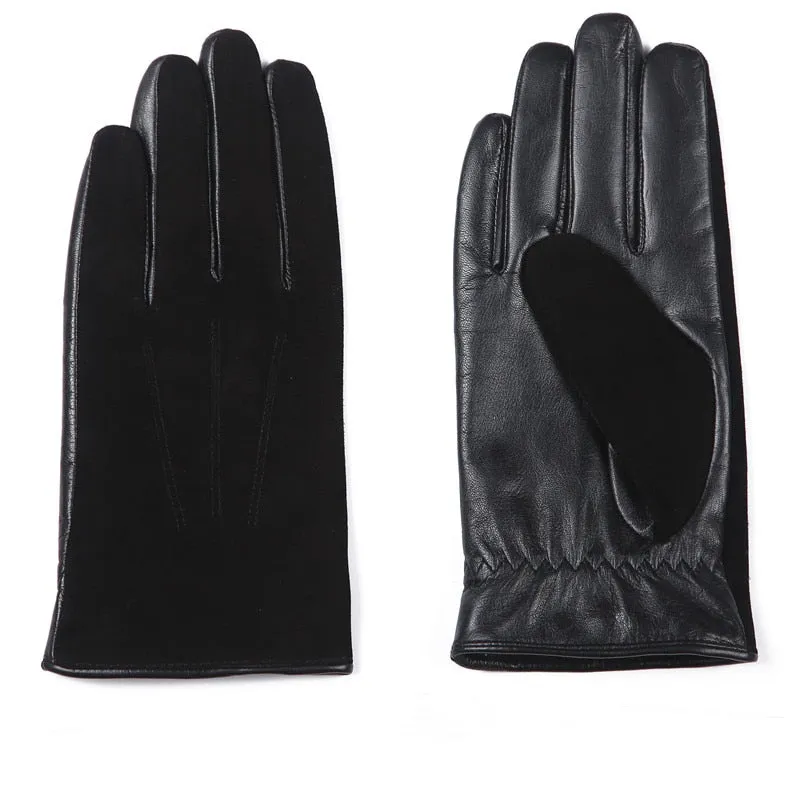 Men's Black Warm Touch Screen Goatskin Winter Genuine Leather Gloves